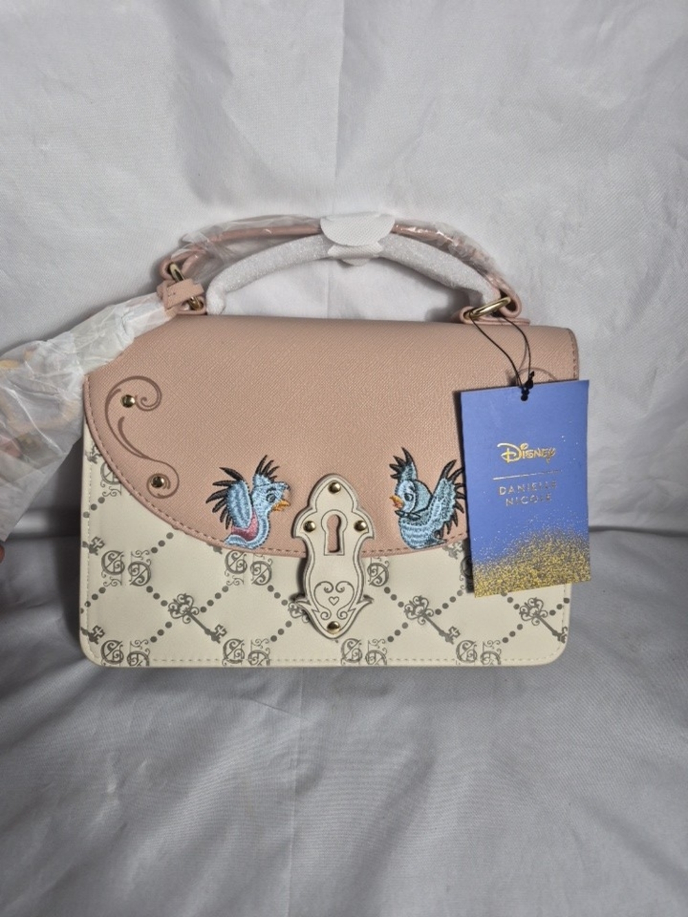Danielle Nicole Pink and Cream Bird-Embroidered Top Handle Satchel